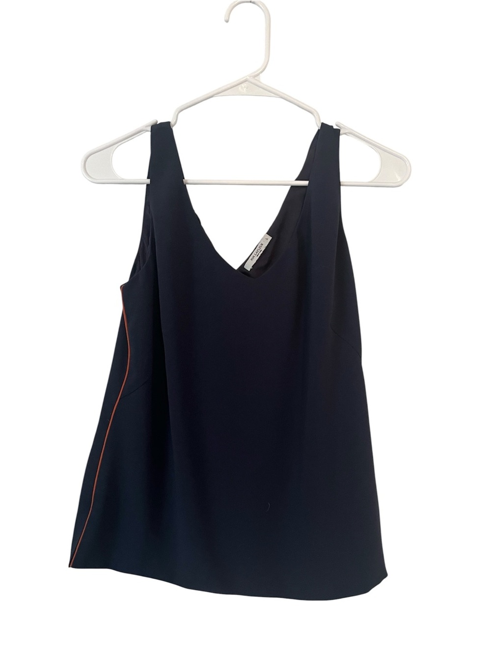 MM. LaFleur Nnavy Blue V-Neck Tank with Orange Side Piping - LARGE